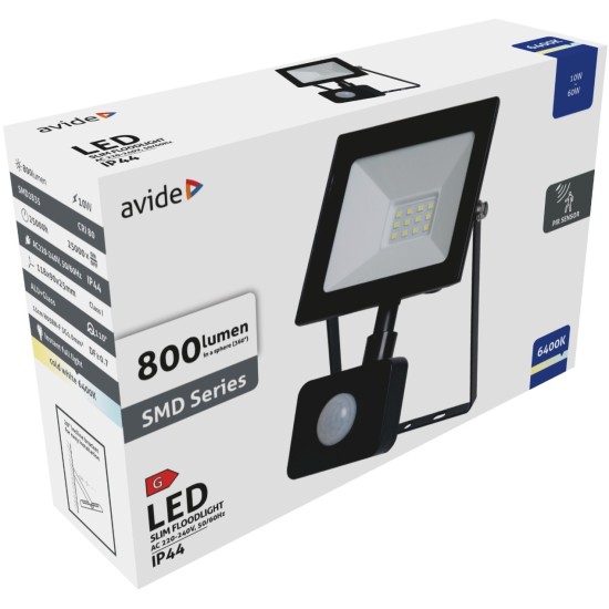 Avide LED Προβολέας Slim SMD 10W Ψυχρό 6400K Φωτοκύτταρο Value Avide LED Προβολέας Slim SMD 10W Ψυχρό 6400K Φωτοκύτταρο Value