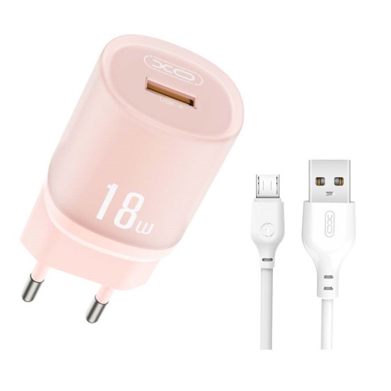 XO L157(EU) QC3.0 18W Φορτιστής με Καλώδιο Micro Ροζ XO L157(EU) QC3.0 18W Φορτιστής με Καλώδιο Micro Ροζ